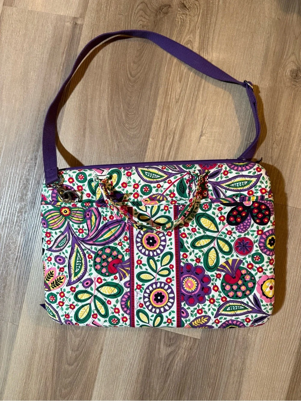 Y2K Vera Bradley Multicolor Floral Quilted Laptop Bag with Purple Strap